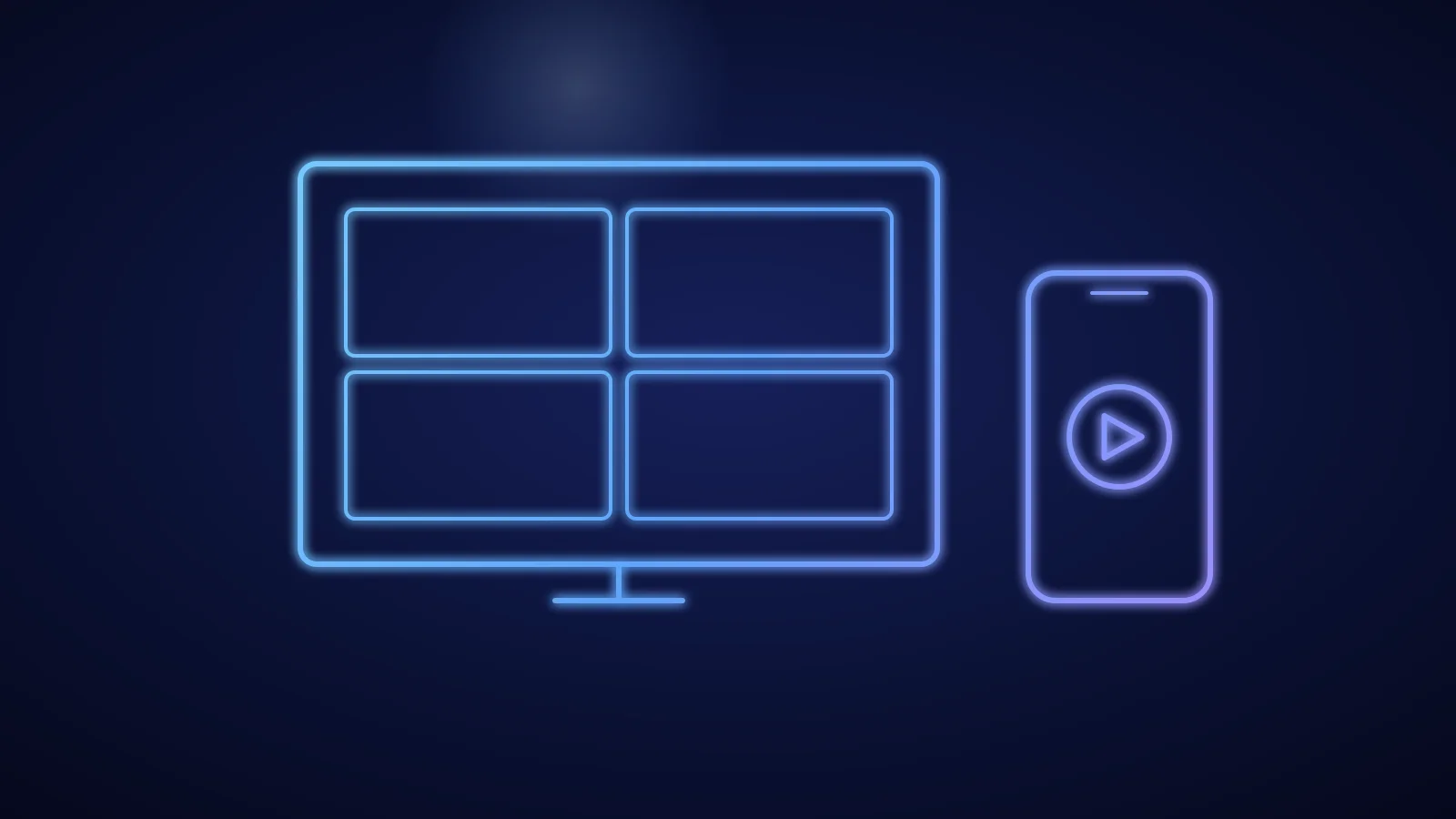 Illustration eines Fernsehers mit vier leuchtenden App-Kacheln und einem Smartphone daneben