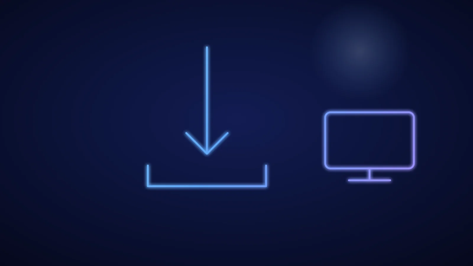 Illustration eines Download-Pfeils über einer Ablage mit einem kleinen Fernseher daneben