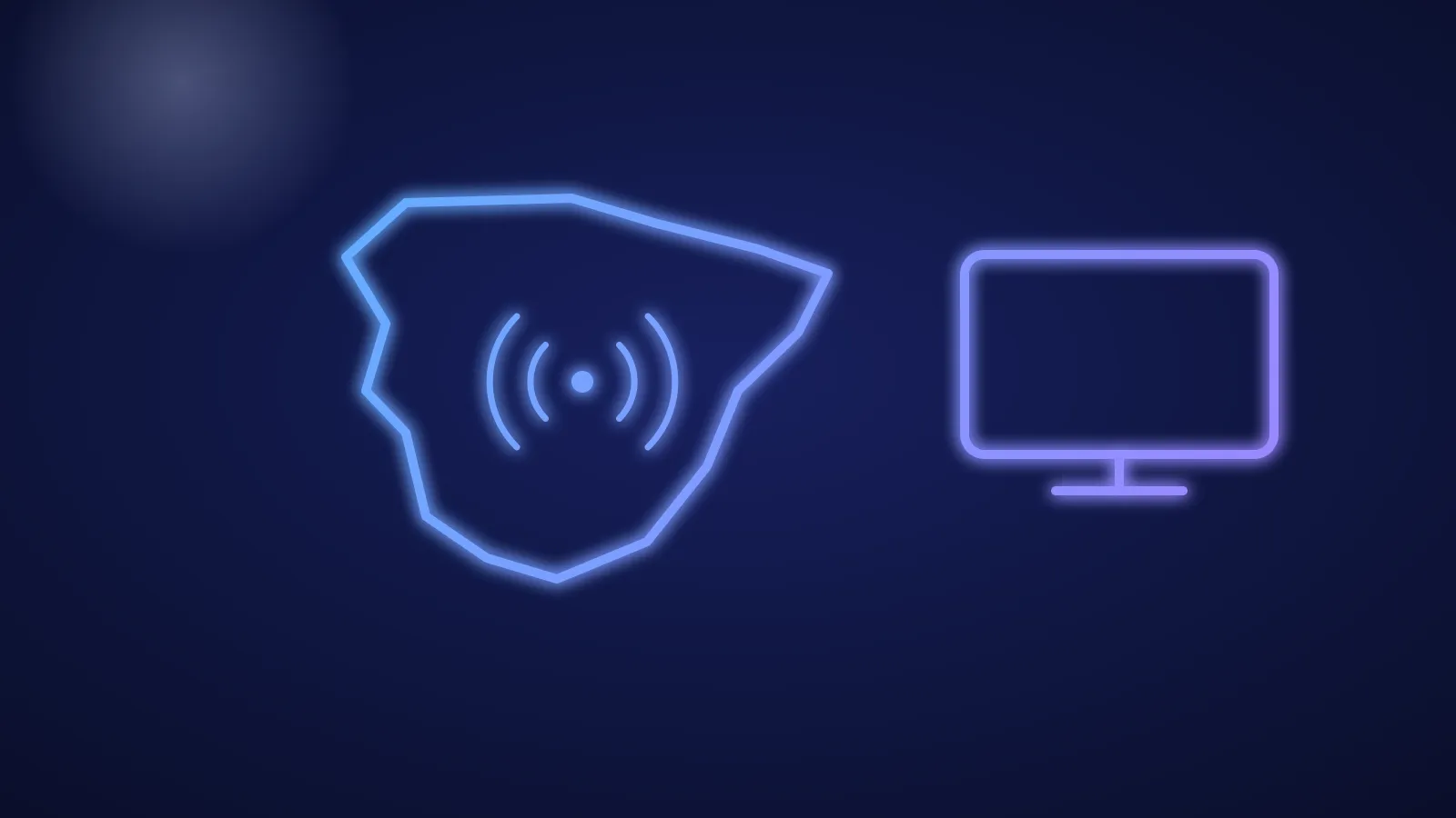 Ilustración de un mapa de España estilizado con señales de emisión y un televisor, en líneas azules y violetas