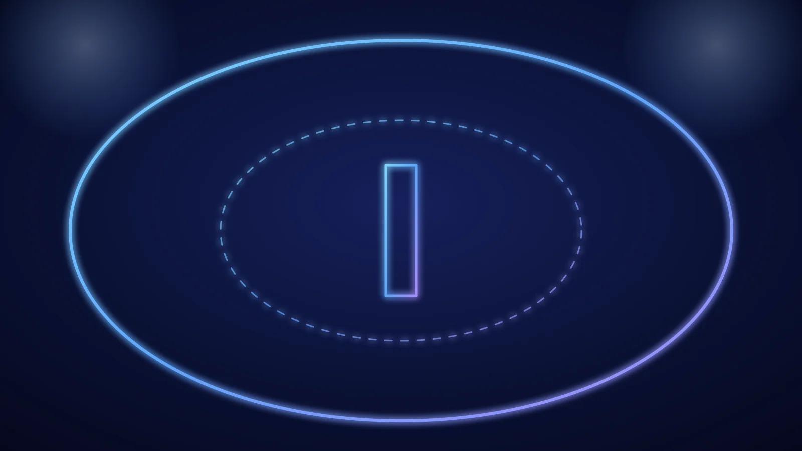Illustration of an oval cricket ground with the pitch at its center, drawn in glowing blue lines on a dark background