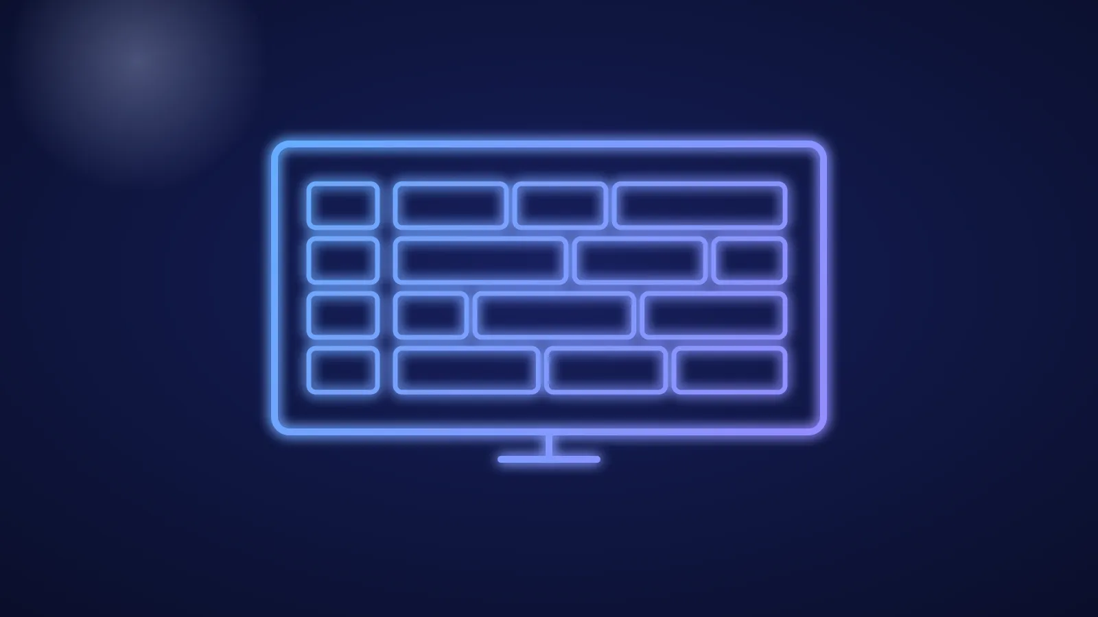 Ilustración de una guía de programación en cuadrícula en una pantalla de televisor, en líneas azules y violetas