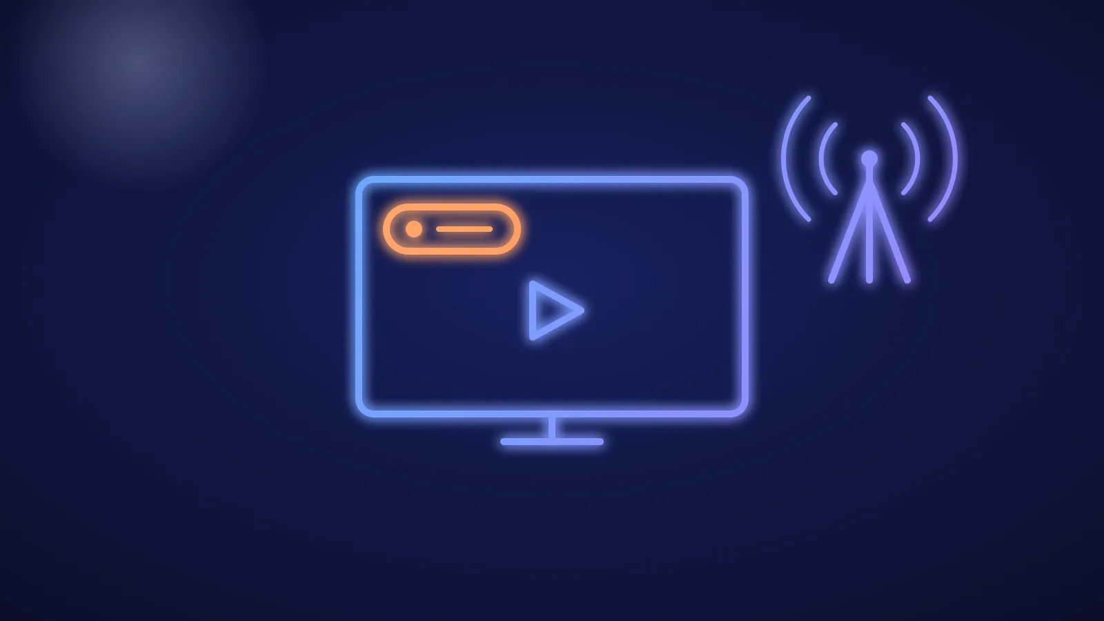 Ilustración de un televisor con el indicador «en directo» y señales de emisión saliendo de una antena, en líneas azules