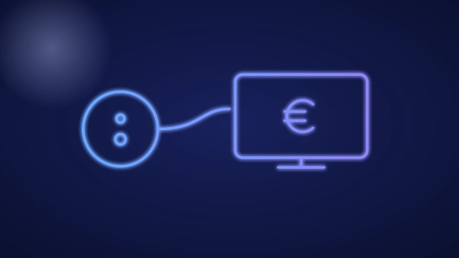 Illustration einer Antennendose mit Kabel, das zu einem Fernseher führt, in leuchtenden blauen Linien